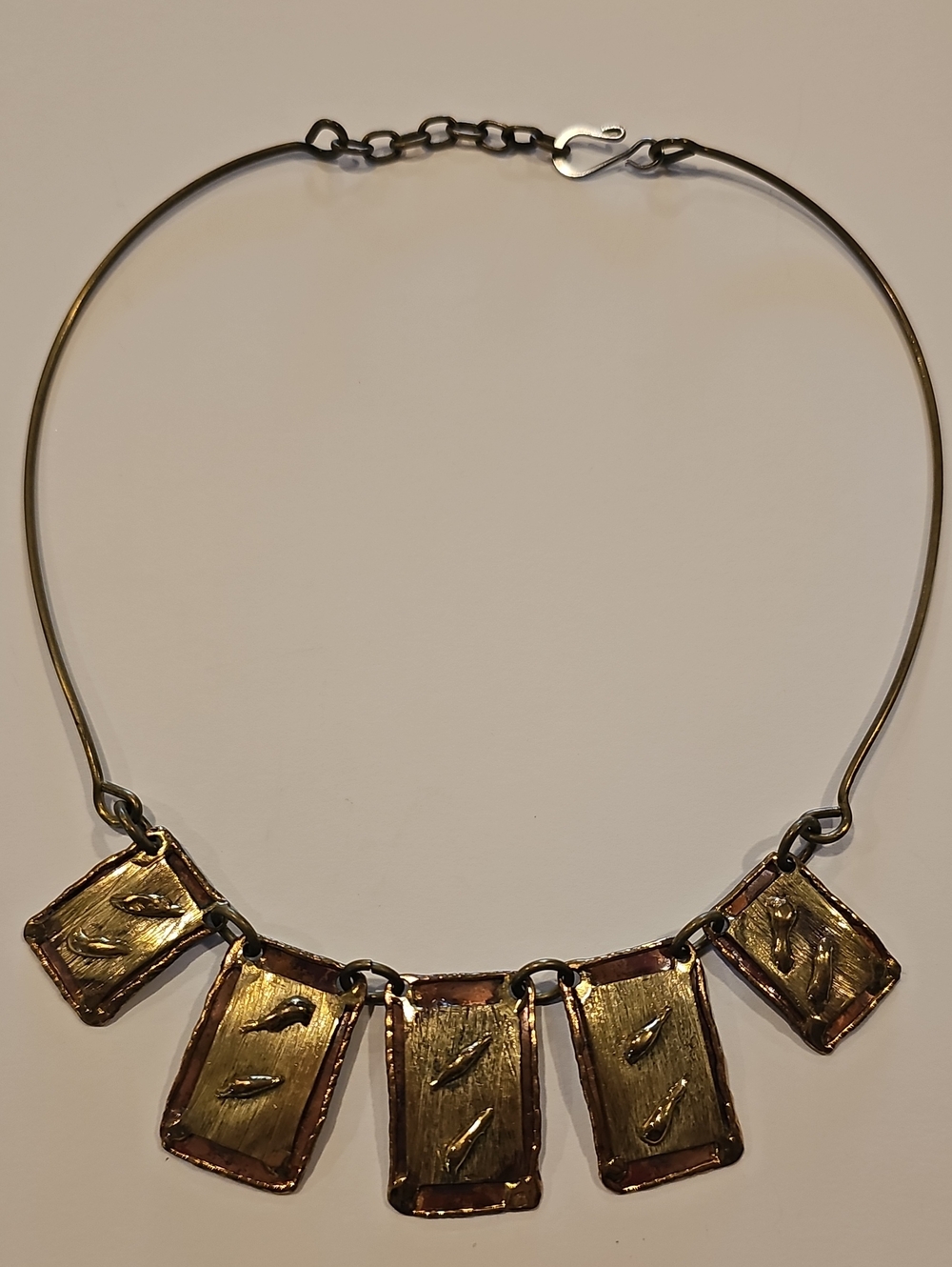 Vintage Artisan Brutalist Hammered Copper & Brass Choker Necklace